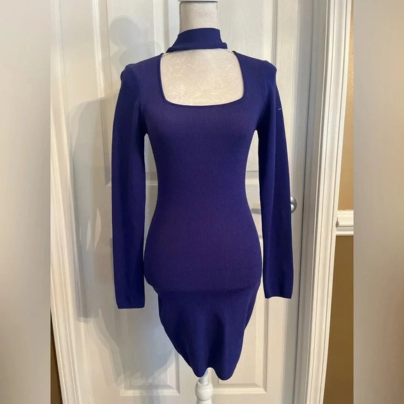 SUPERDOWN Jessica Cut Out Mini Dress Bodycon Long Sleeves Indigo Large - Picture 2 of 12